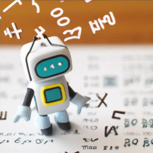 A toy robot stands on a piece of paper covered with surreal figures and text