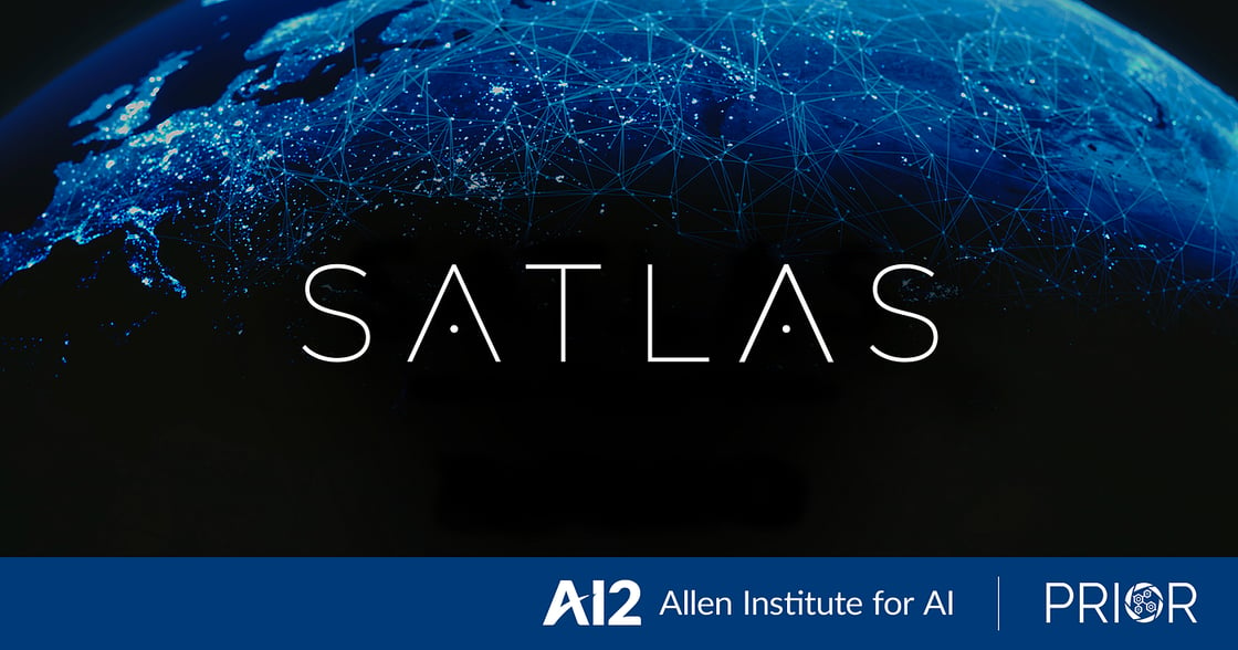 The logo for Satlas, a thin futuristic font set over a dark blue image of the world seen from space.