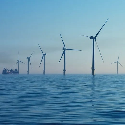 Windmills in a large body of waterl